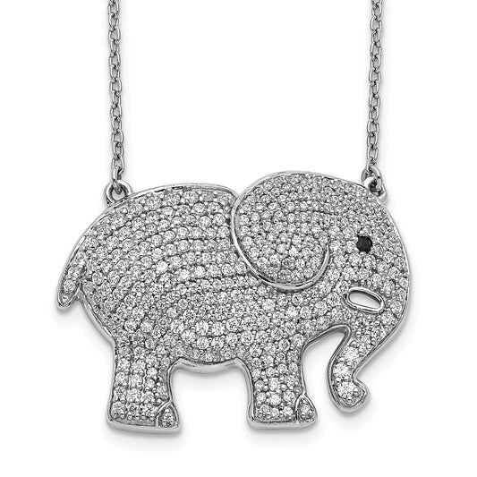 14k White Gold White/Black Real Diamond Elephant Necklace