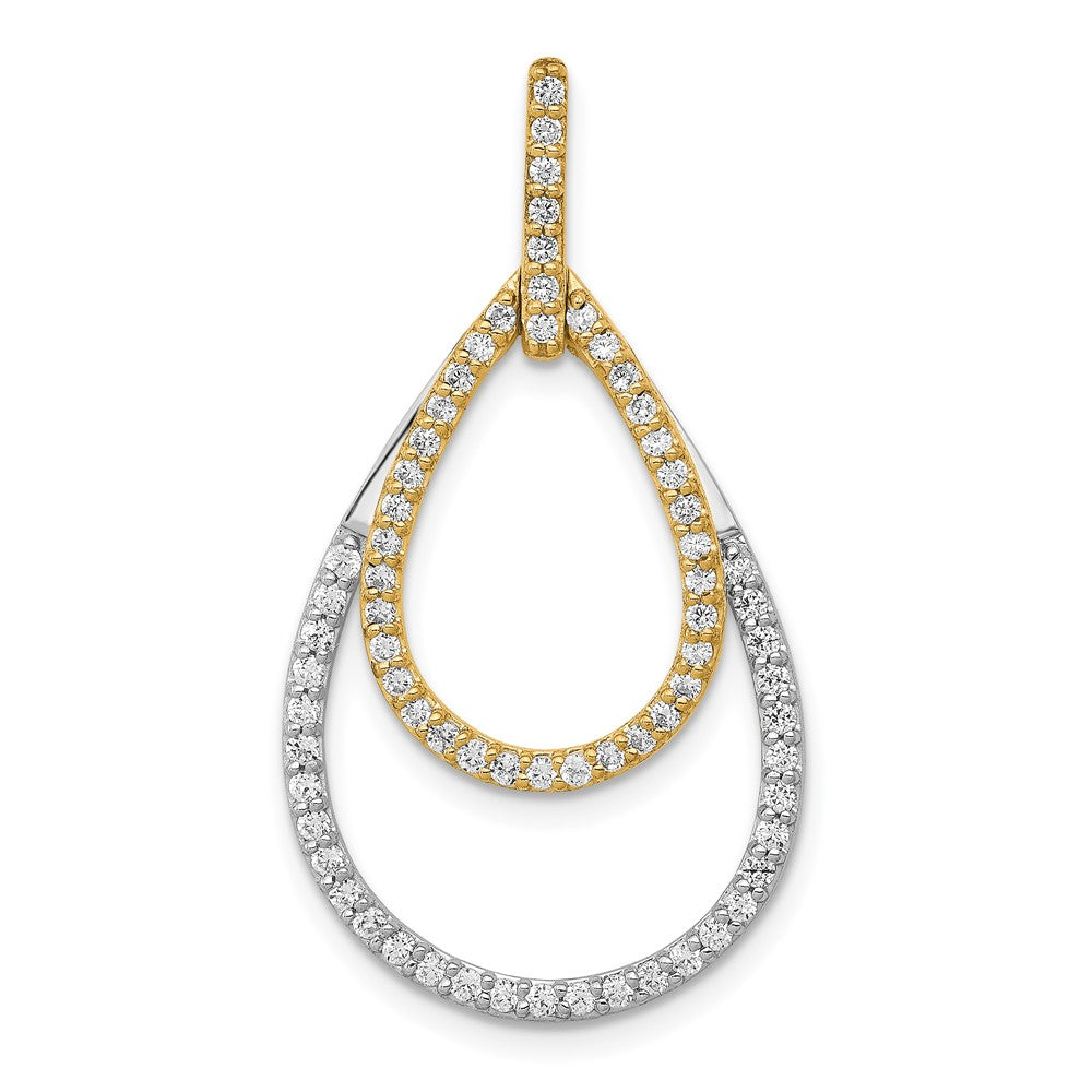 Solid 14k Two-tone 1/2ct. Simulated CZ Double Teardrop Pendant