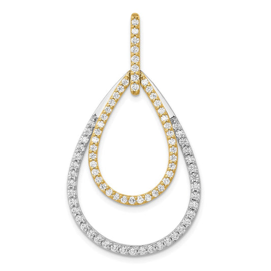 Solid 14k Two-tone 1ct. Simulated CZ Double Teardrop Pendant