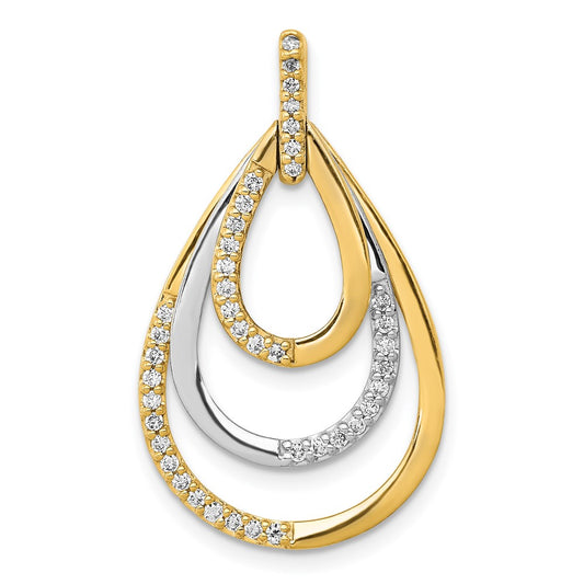 Solid 14k Two-tone Polished 1/4ct. Simulated CZ Triple Teardrop Pendant