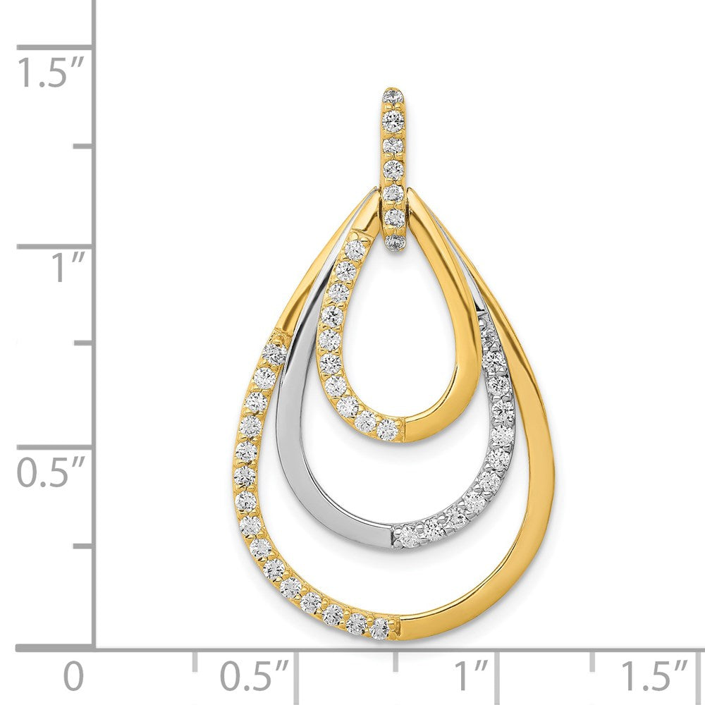 Solid 14k Two-tone Polished 1/2ct. Simulated CZ Triple Teardrop Pendant