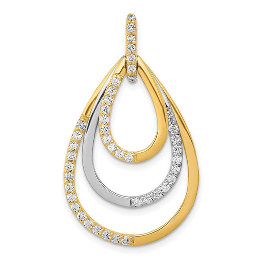 Solid 14k Two-tone Polished 1/2ct. Simulated CZ Triple Teardrop Pendant