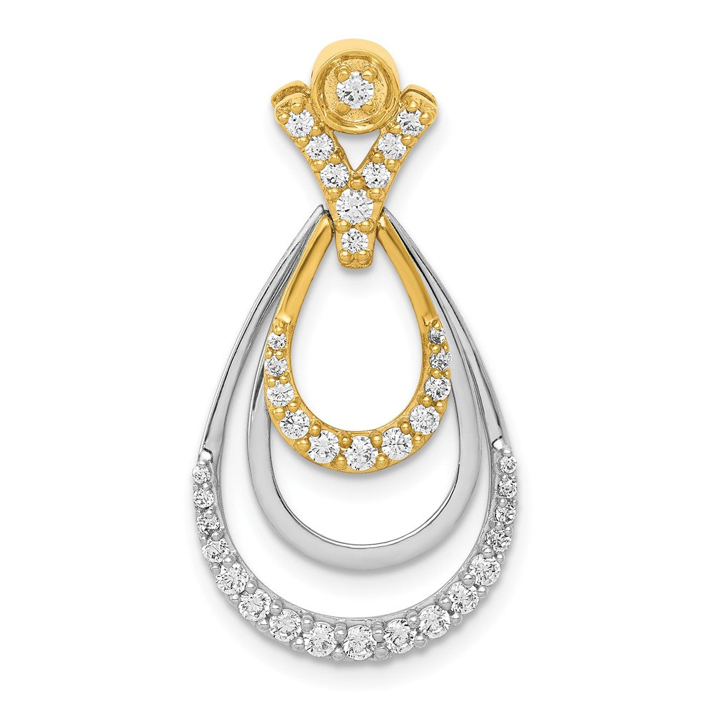 Solid 14k Two-tone 1/2ct. Simulated CZ Triple Teardrop Pendant