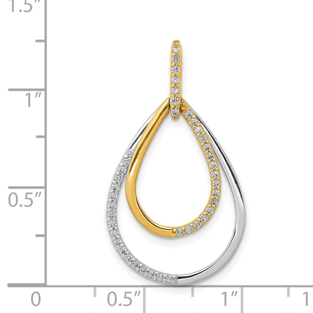 Solid 14k Two-tone Polished 1/4ct. Simulated CZ Double Teardrop Pendant