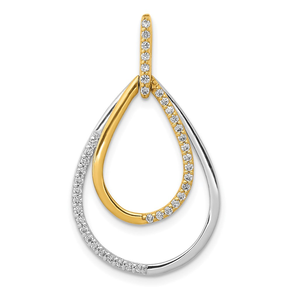 Solid 14k Two-tone Polished 1/4ct. Simulated CZ Double Teardrop Pendant