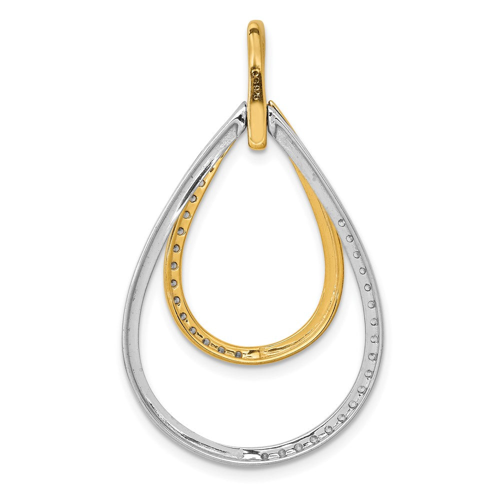 Solid 14k Two-tone Polished 1/2ct. Simulated CZ Double Teardrop Pendant