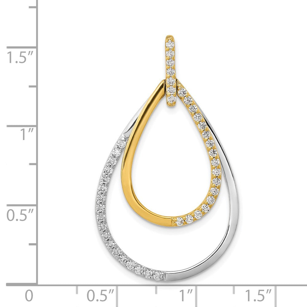 Solid 14k Two-tone Polished 1/2ct. Simulated CZ Double Teardrop Pendant