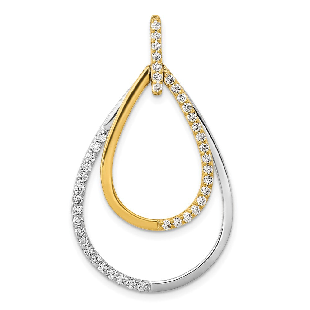 Solid 14k Two-tone Polished 1/2ct. Simulated CZ Double Teardrop Pendant