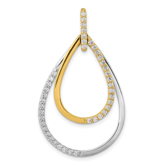 Solid 14k Two-tone Polished 1/2ct. Simulated CZ Double Teardrop Pendant