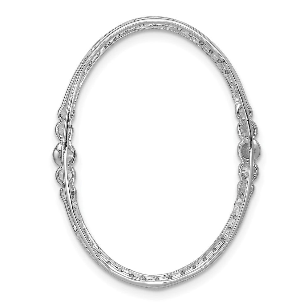 Solid 14k White Gold Simulated CZ Oval Chain Slide Pendant