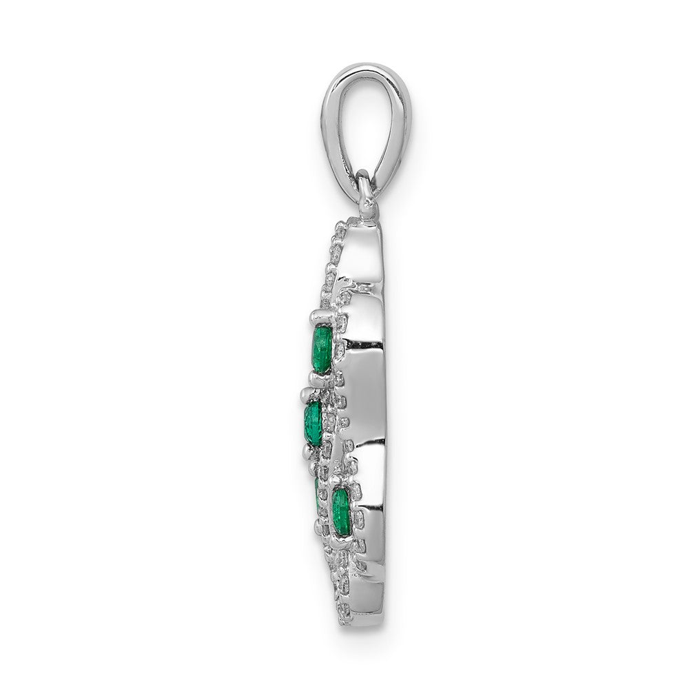 14k White Gold Twist Real Diamond and Emerald Fancy Pendant