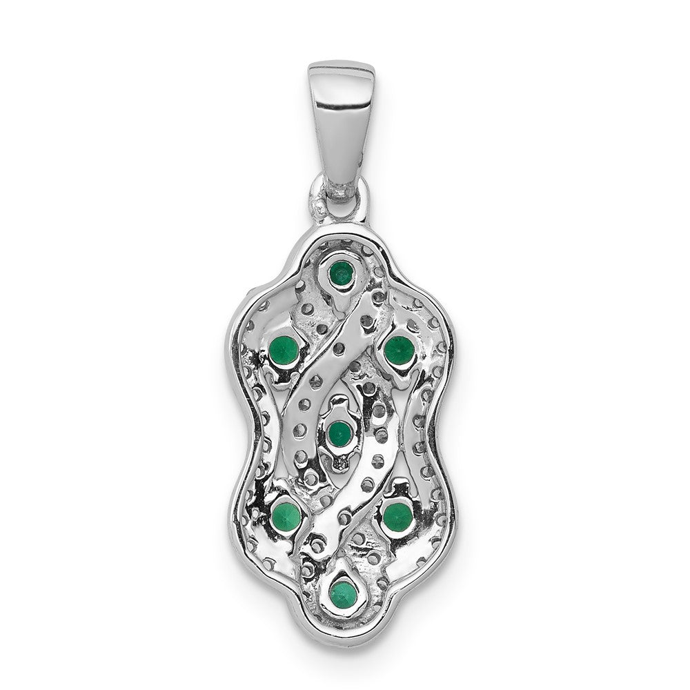 14k White Gold Twist Real Diamond and Emerald Fancy Pendant