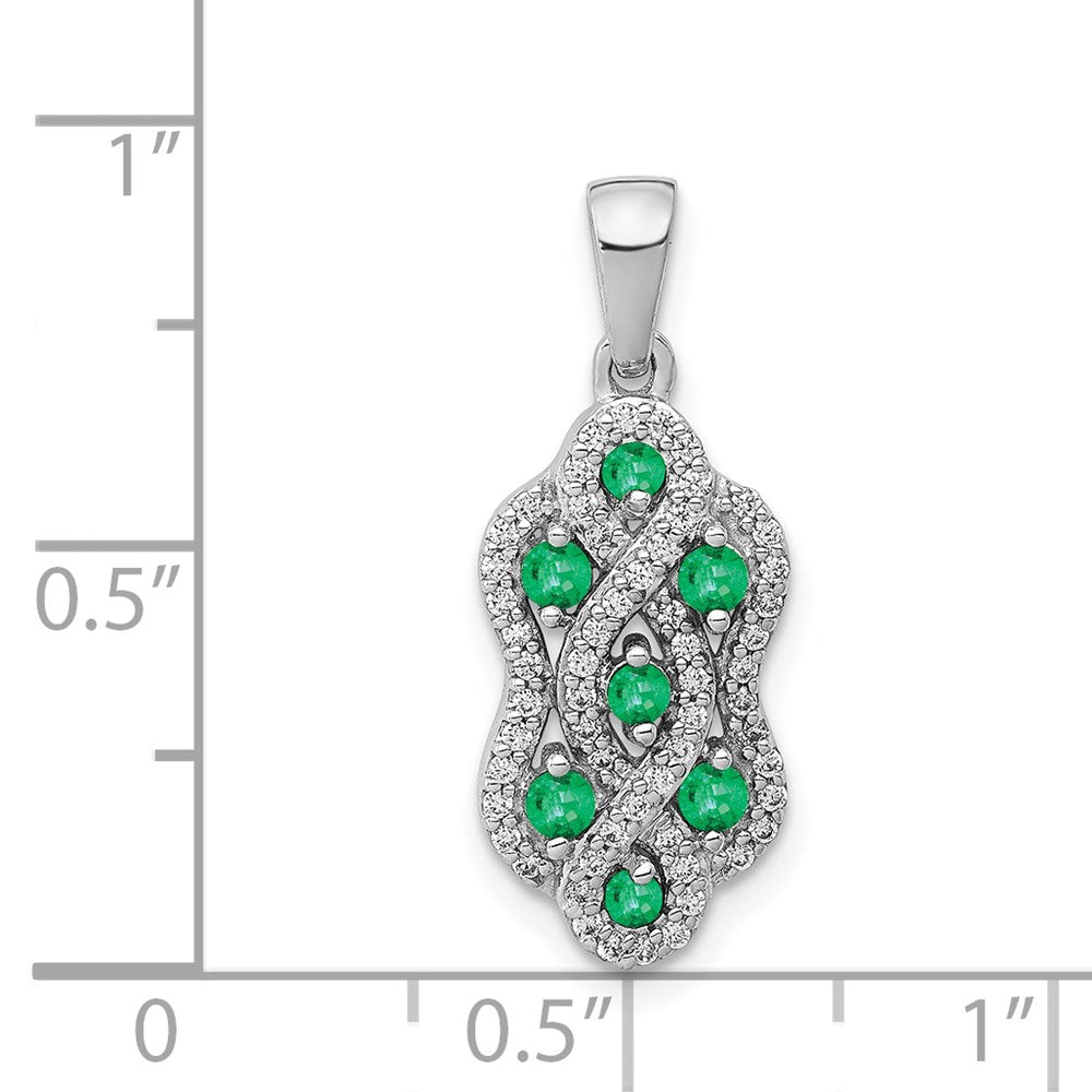 14k White Gold Twist Real Diamond and Emerald Fancy Pendant