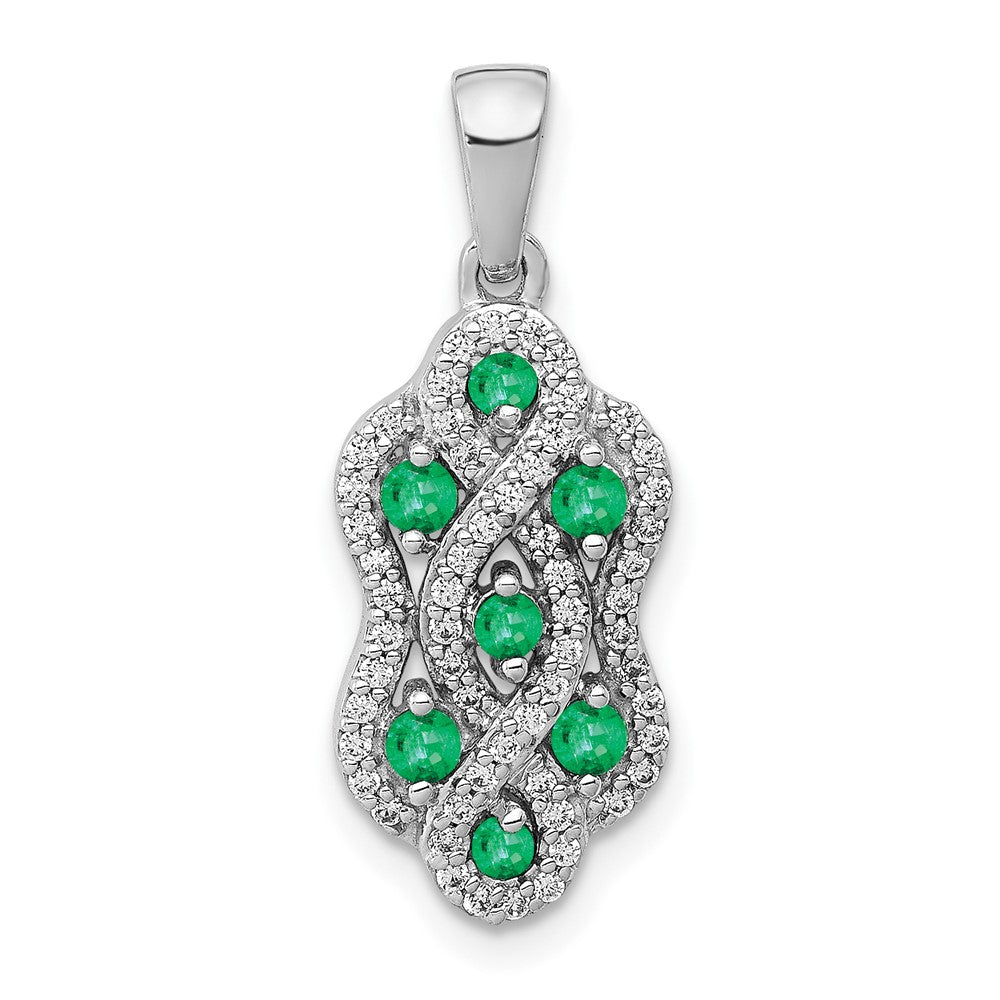 14k White Gold Twist Real Diamond and Emerald Fancy Pendant