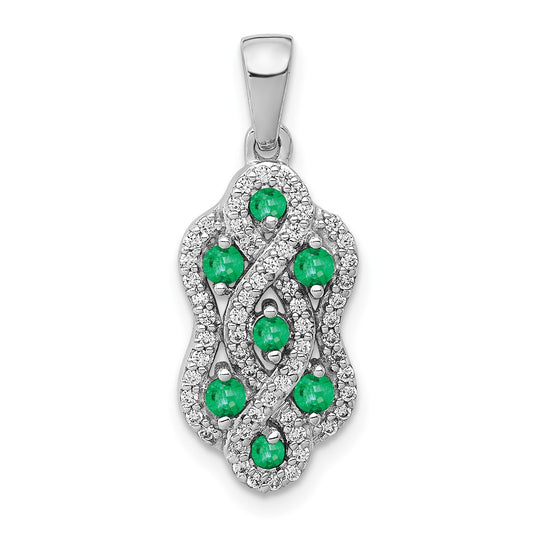 14k White Gold Twist Real Diamond and Emerald Fancy Pendant