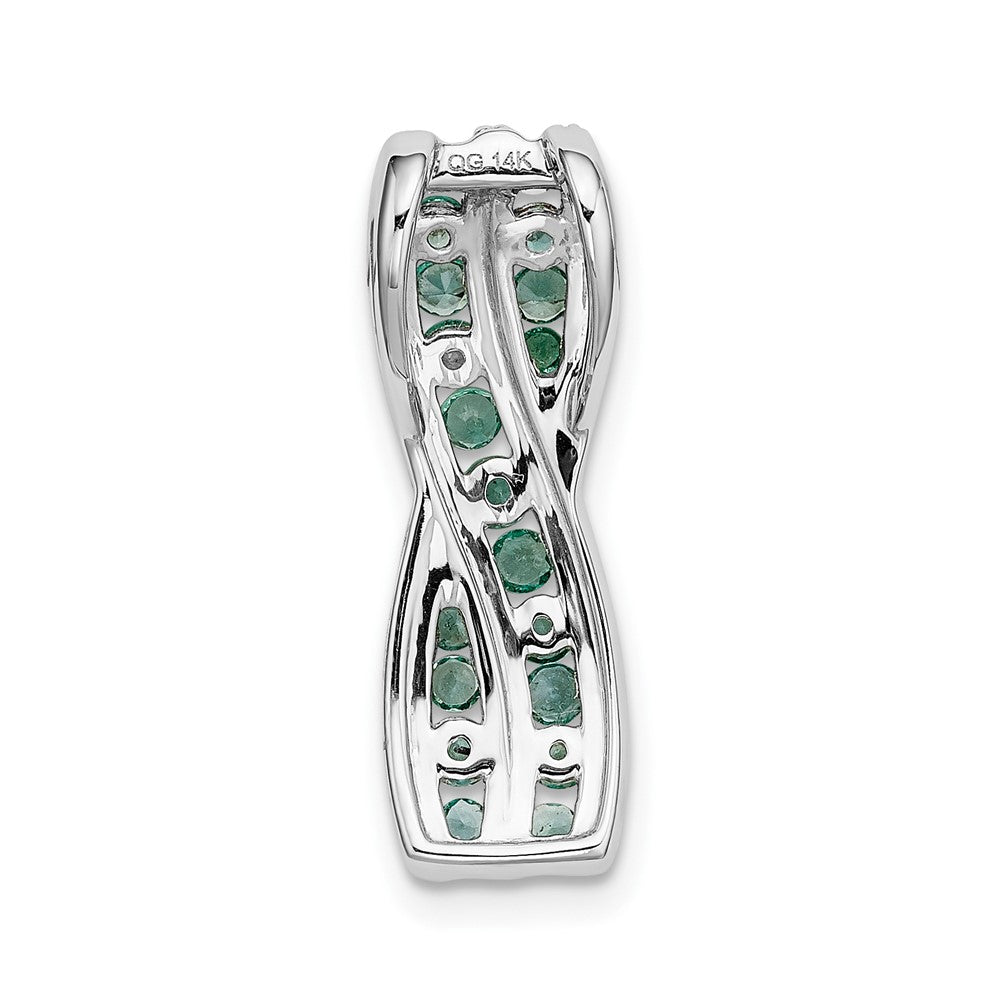 14k White Gold Twist Real Diamond and Emerald Fancy Chain Slide