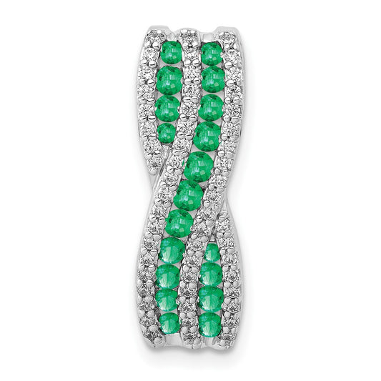 14k White Gold Twist Real Diamond and Emerald Fancy Chain Slide