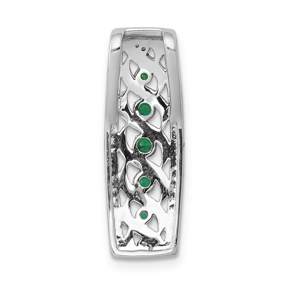 14k White Gold Twisted Real Diamond and Emerald Fancy Chain Slide