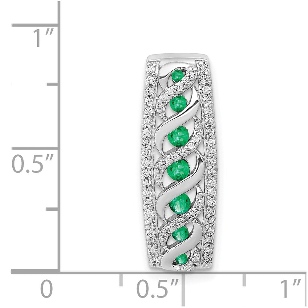 14k White Gold Twisted Real Diamond and Emerald Fancy Chain Slide