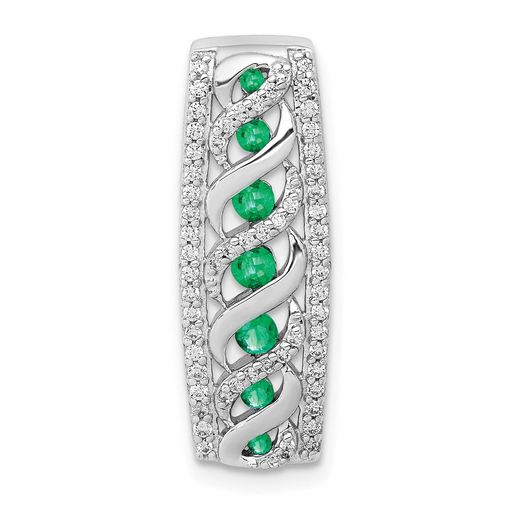 14k White Gold Twisted Real Diamond and Emerald Fancy Chain Slide