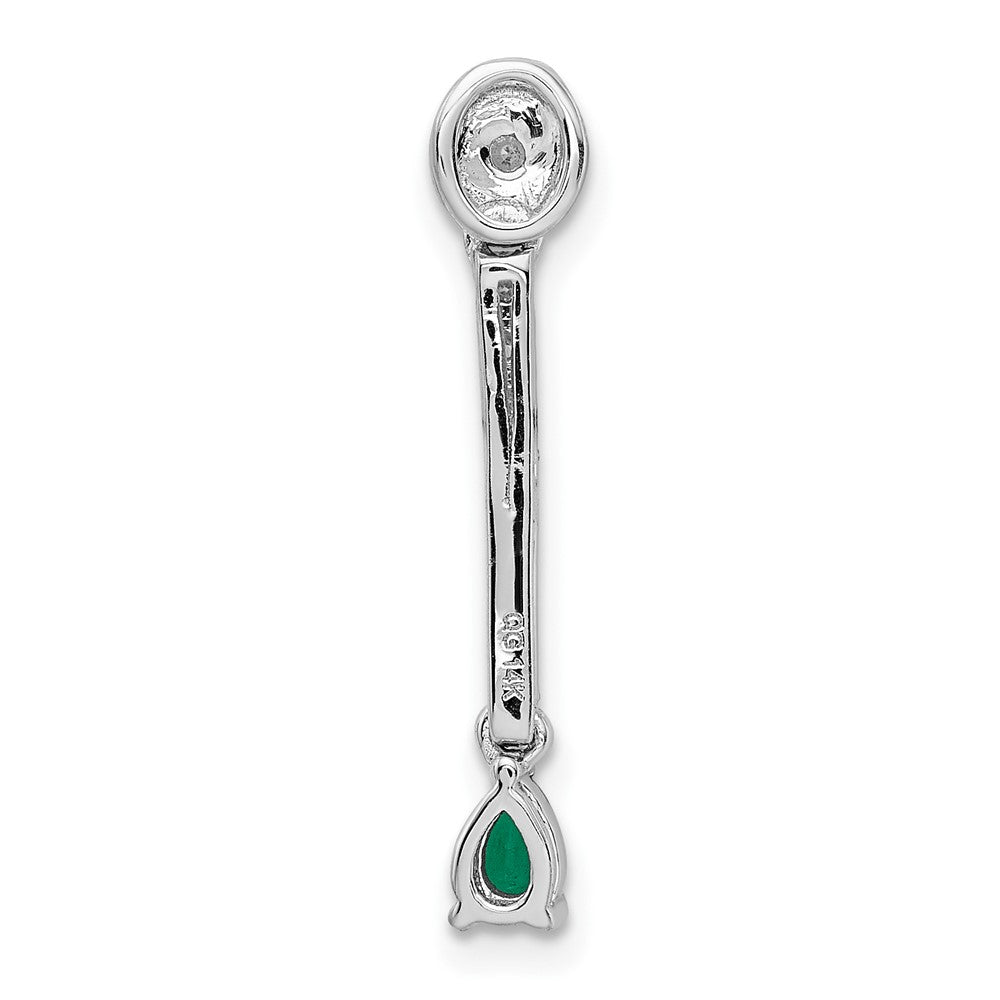 14k White Gold Real Diamond and Teardrop Emerald Fancy Pendant