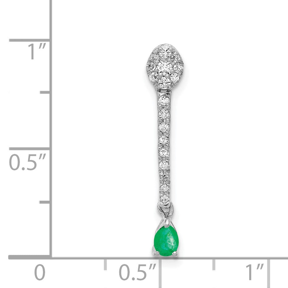 14k White Gold Real Diamond and Teardrop Emerald Fancy Pendant