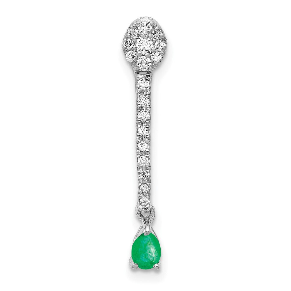 14k White Gold Real Diamond and Teardrop Emerald Fancy Pendant