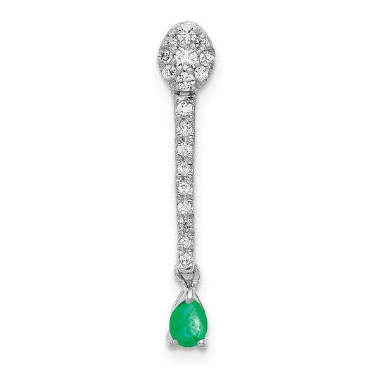 14k White Gold Real Diamond and Teardrop Emerald Fancy Pendant