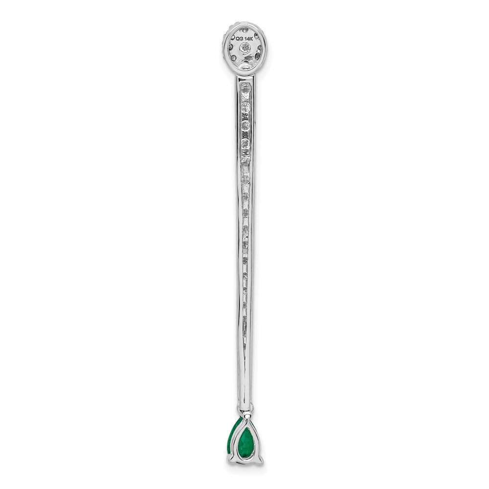 14k White Gold Real Diamond & Teardrop Emerald Fancy Pendant