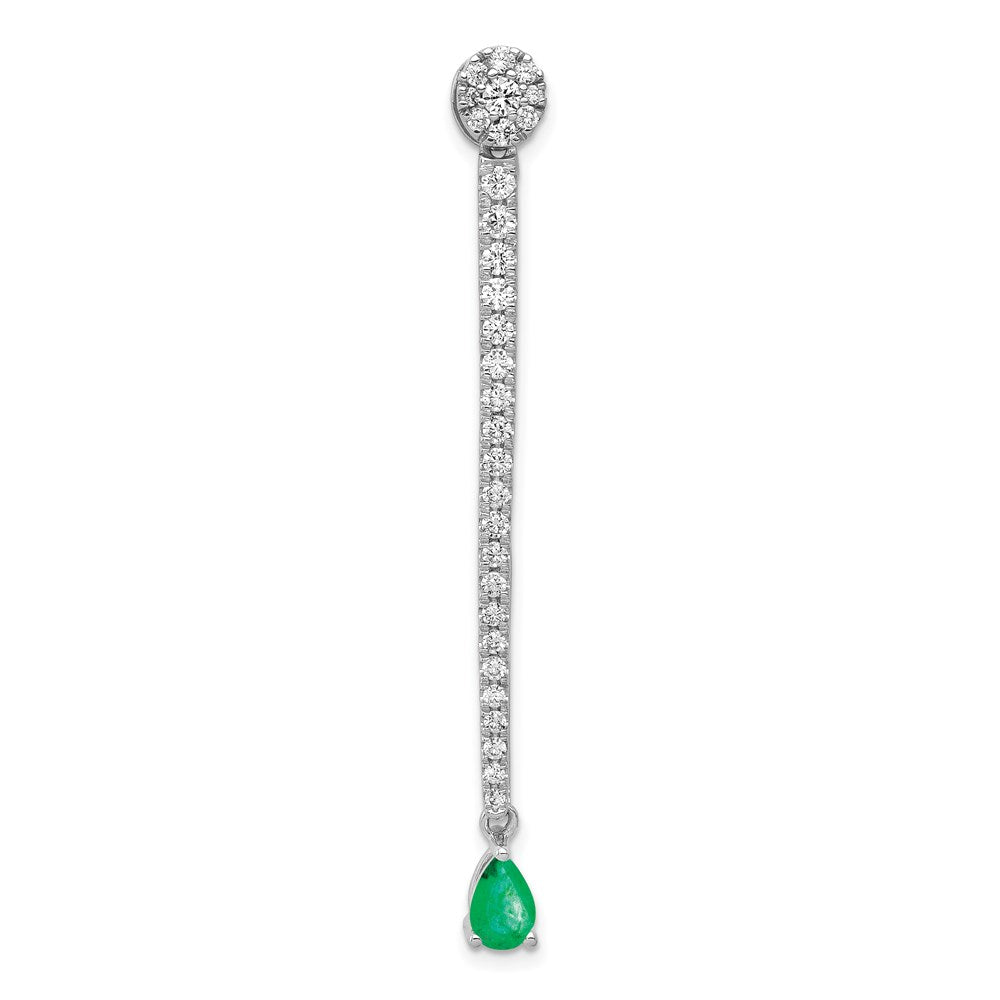 14k White Gold Real Diamond & Teardrop Emerald Fancy Pendant