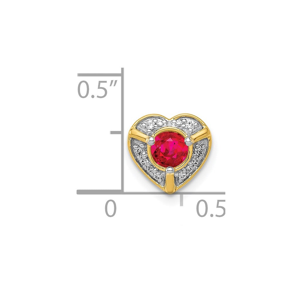 14K Yellow Gold Real Diamond and .25 Ruby Fancy Heart Chain Slide