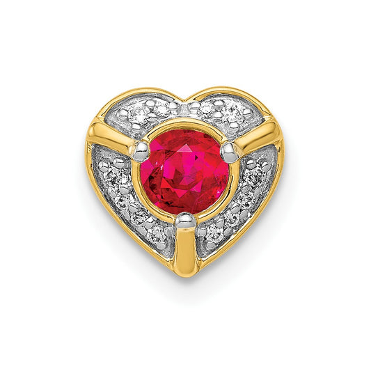 14K Yellow Gold Real Diamond and .25 Ruby Fancy Heart Chain Slide