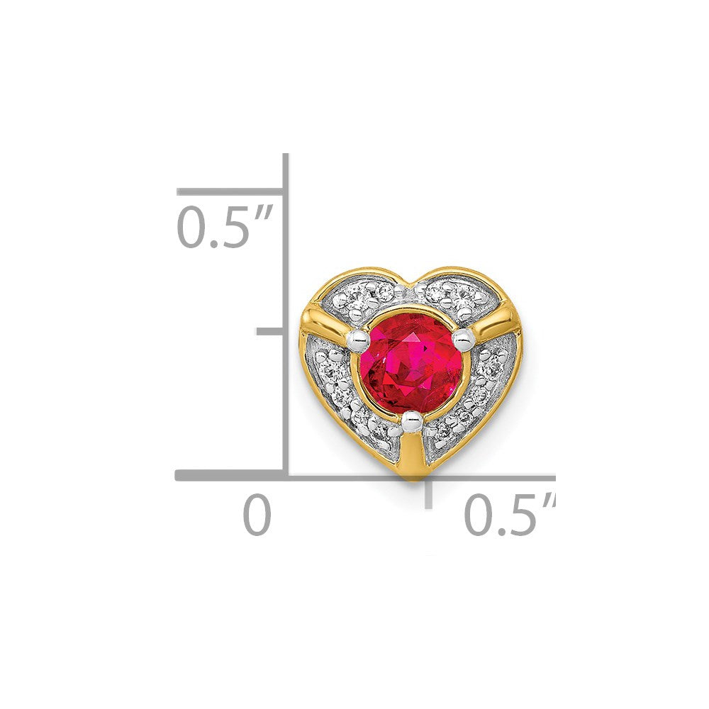 14K Yellow Gold Real Diamond and .33 Ruby Fancy Heart Chain Slide