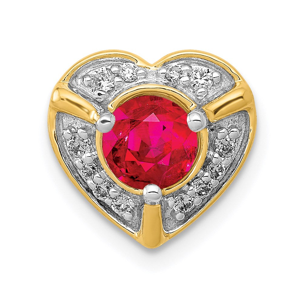 14K Yellow Gold Real Diamond & .50 Ruby Fancy Heart Chain Slide