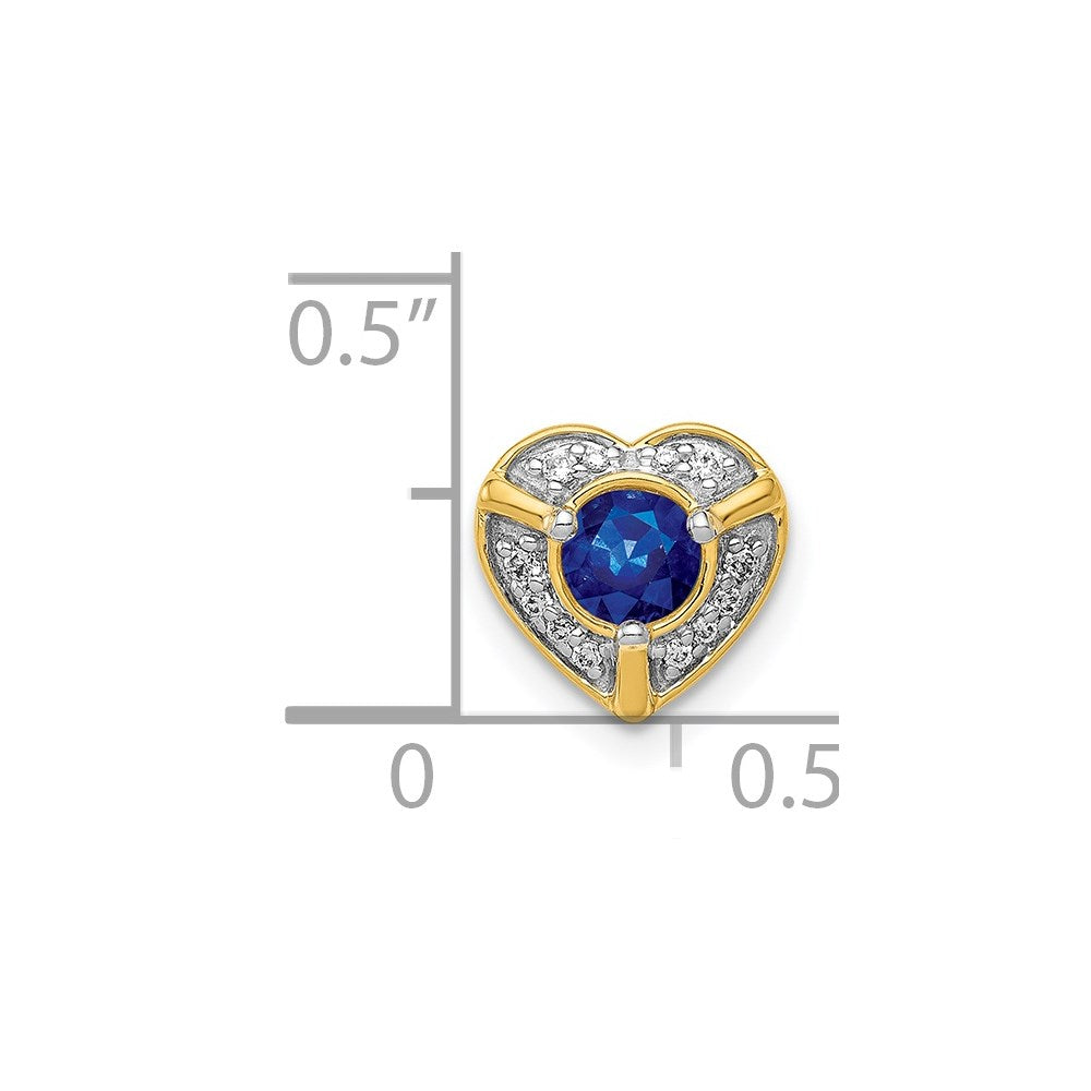 14K Yellow Gold Real Diamond and .25 Sapphire Fancy Heart Chain Slide