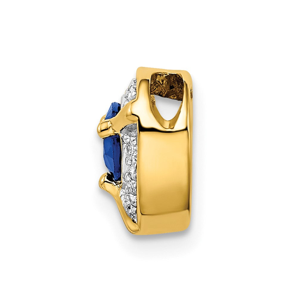 14K Yellow Gold Real Diamond and .33 Sapphire Fancy Heart Chain Slide