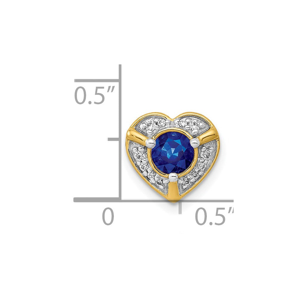 14K Yellow Gold Real Diamond and .33 Sapphire Fancy Heart Chain Slide