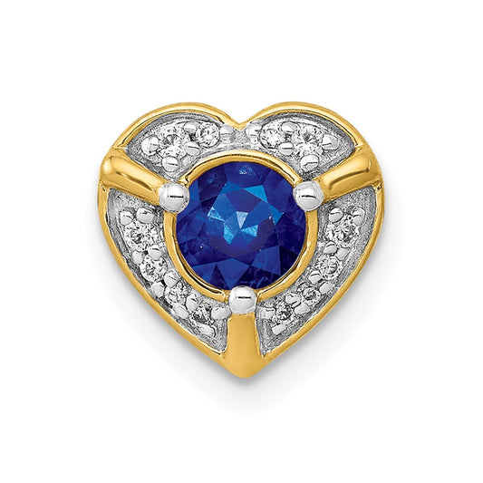 14K Yellow Gold Real Diamond and .33 Sapphire Fancy Heart Chain Slide