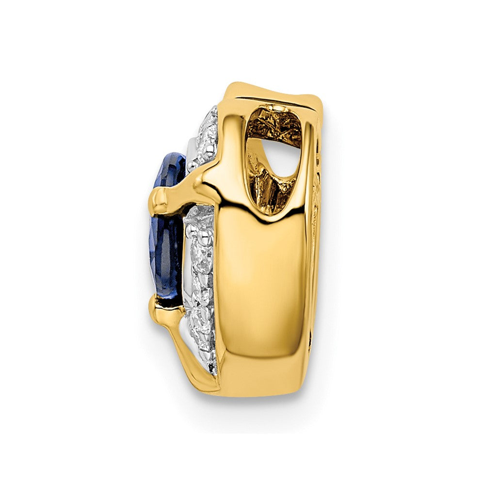 14K Yellow Gold Real Diamond and .50 Sapphire Fancy Heart Chain Slide