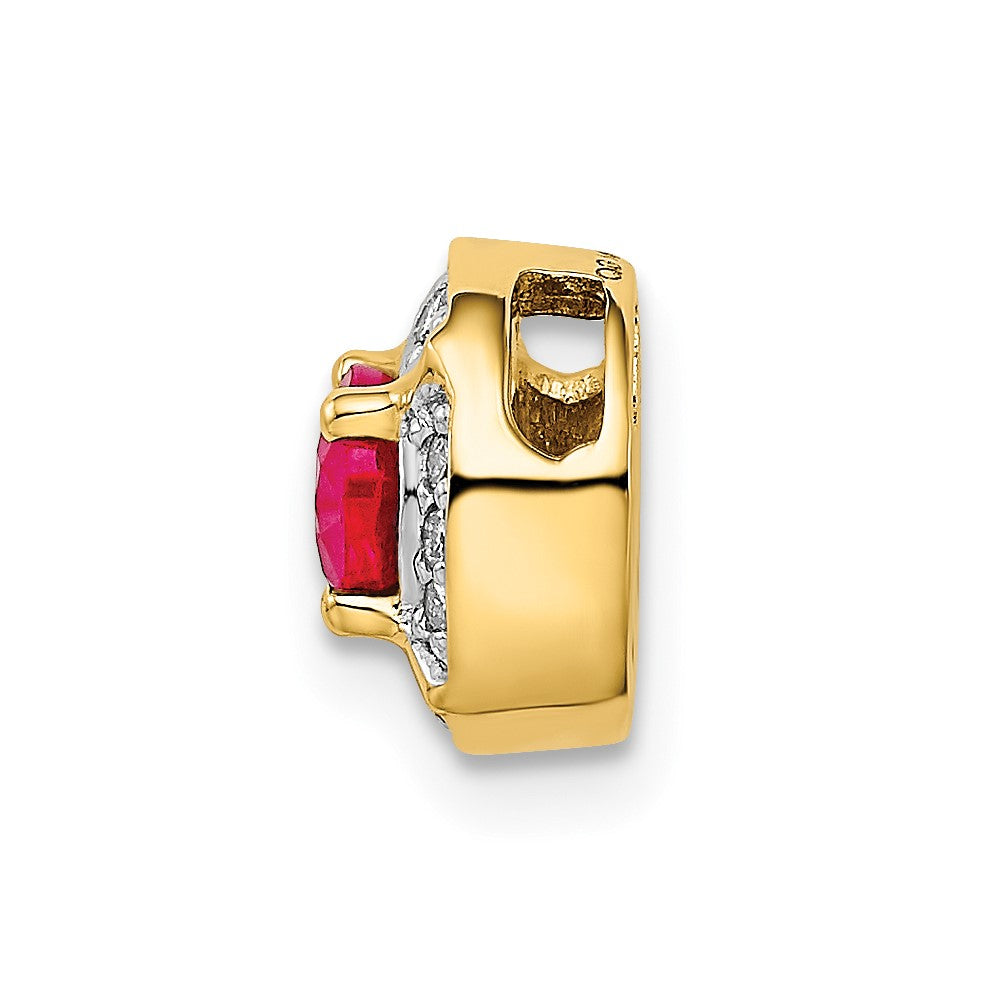 14K Yellow Gold Real Diamond and .33 Ruby Fancy Round Chain Slide