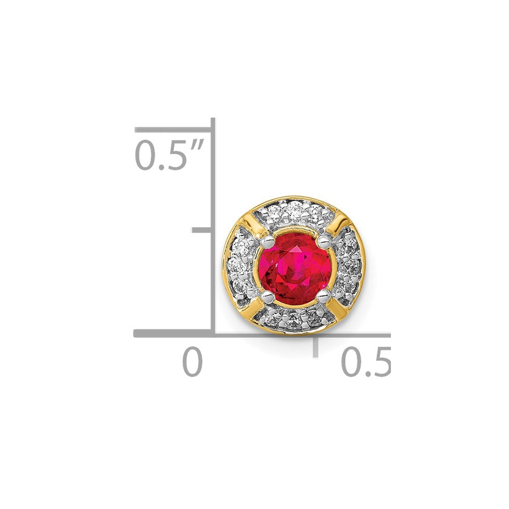 14K Yellow Gold Real Diamond and .33 Ruby Fancy Round Chain Slide