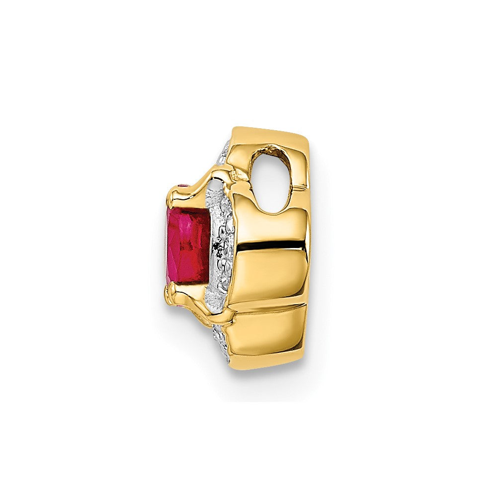 14K Yellow Gold Real Diamond and .25 Ruby Fancy Chain Slide