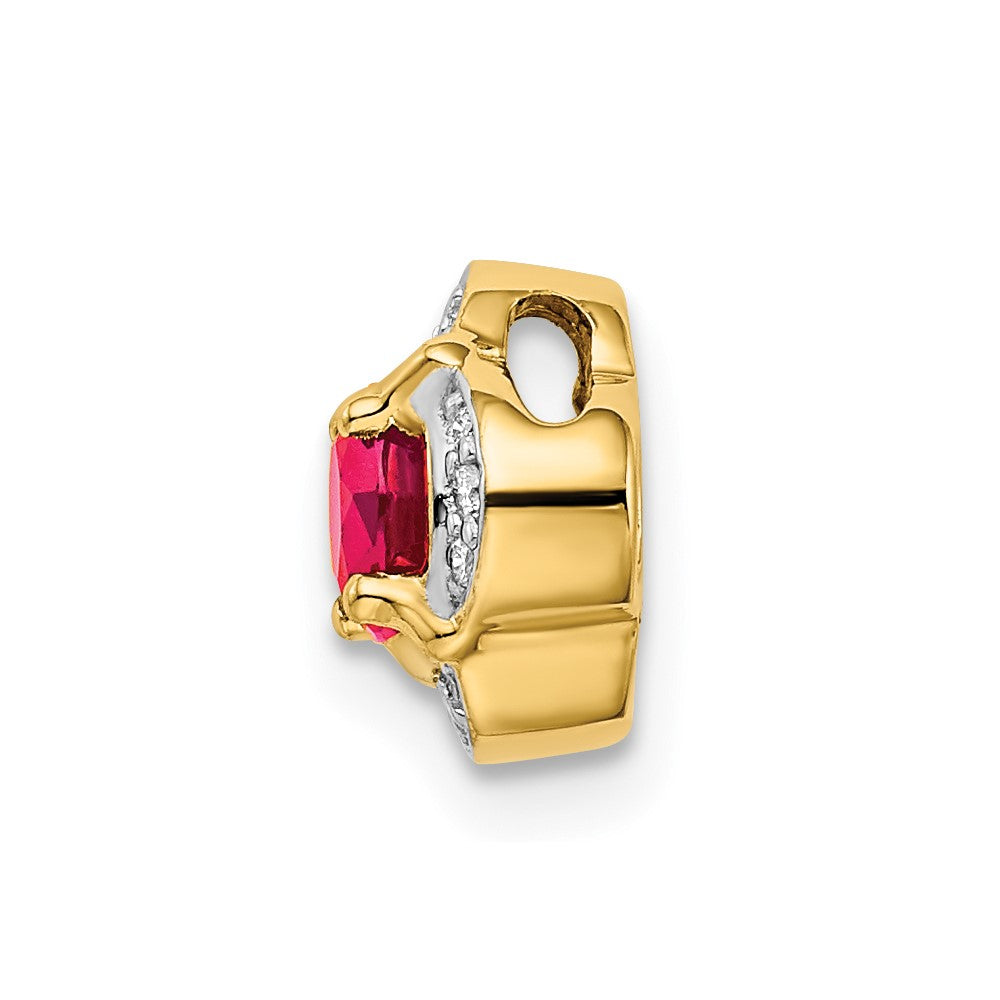 14K Yellow Gold Real Diamond and .33 Ruby Fancy Chain Slide