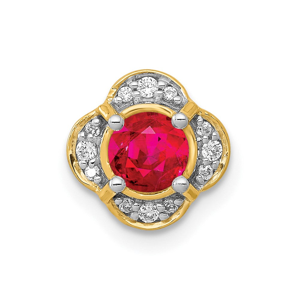 14K Yellow Gold Real Diamond and .33 Ruby Fancy Chain Slide