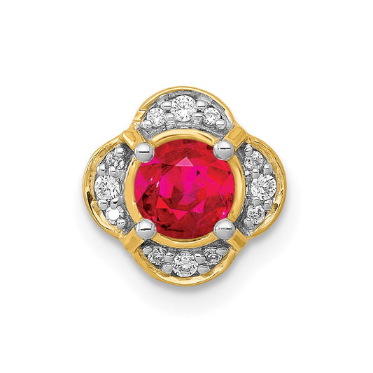 14K Yellow Gold Real Diamond and .33 Ruby Fancy Chain Slide