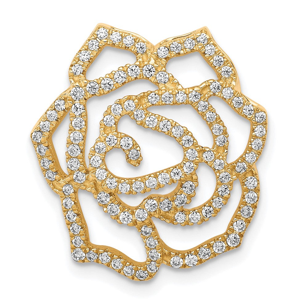 14K Yellow Gold Real Diamond Fancy Flower Chain Slide