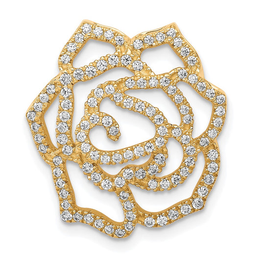 14K Yellow Gold Real Diamond Fancy Flower Chain Slide