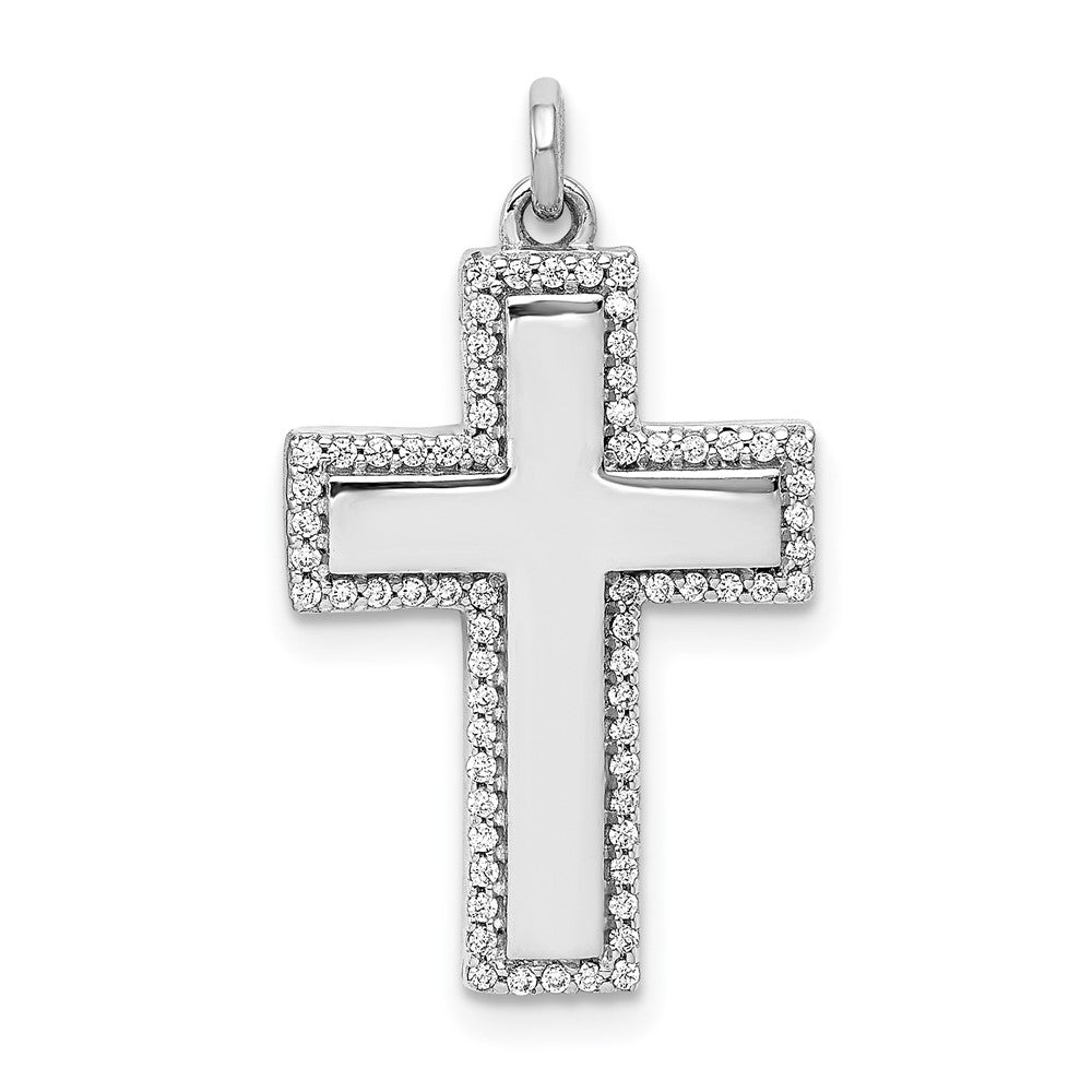 Solid 14k White Gold 1/5ct. Simulated CZ Latin Cross Pendant