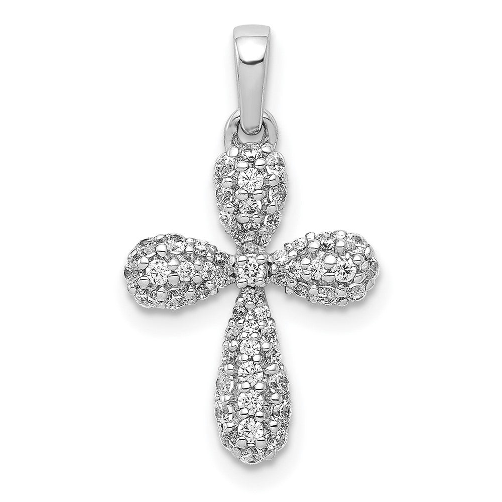 14k White Gold 1/3ct. Real Diamond Cross Pendant