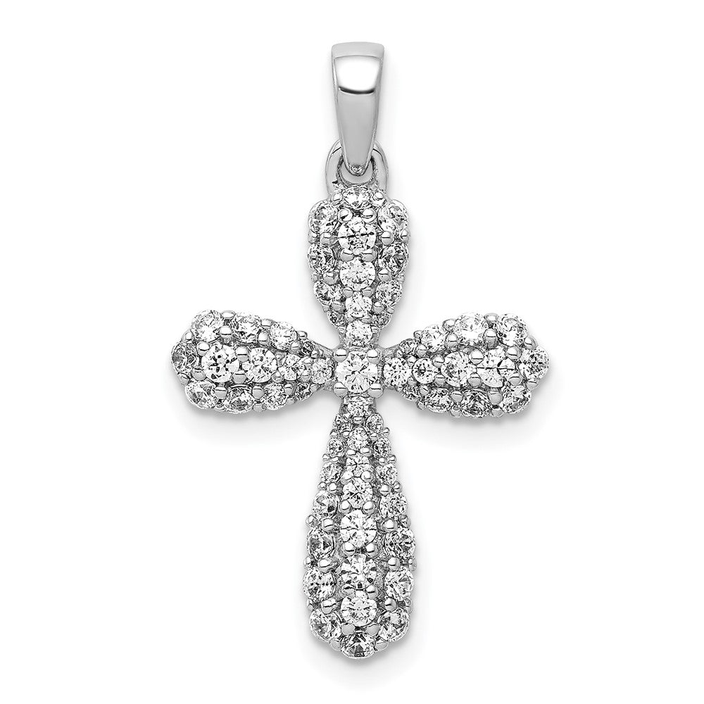 Solid 14k White Gold 5/8ct. Simulated CZ Cross Pendant